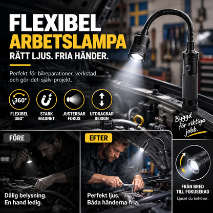🔥 Teleskopisk, fokuserbar arbetslampa för bilar med magnet och 360°-slang