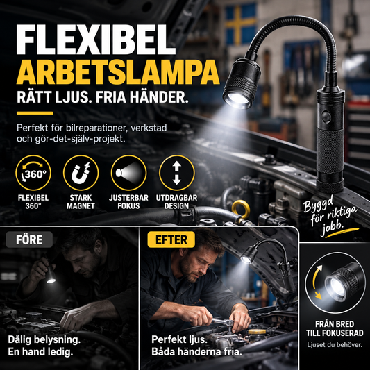 🔥 Teleskopisk, fokuserbar arbetslampa för bilar med magnet och 360°-slang