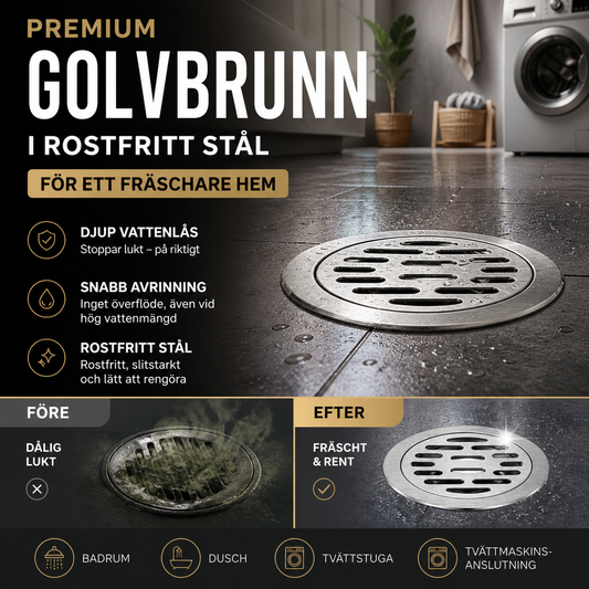 Rond, borstad rostfri avloppsbrunn med luktbarriär