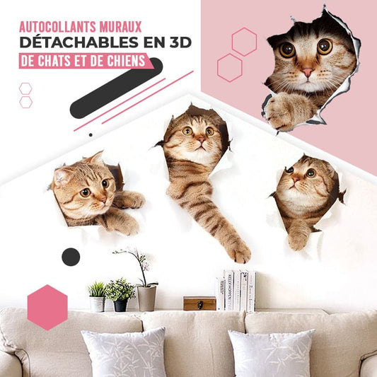 3D-avtagbara väggdekaler med katter och hundar