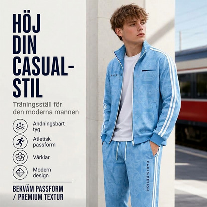New Look 💫 Herrset med geometriskt mönster, jacka med genomgående dragkedja och byxor – bekvämt, snyggt och trendigt