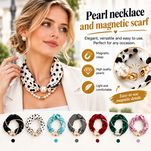 ✨50% RABATT NU! ✨Elegant sidensjal med pärlhalsband – 2-i-1 sjalhalsband med magnetlås