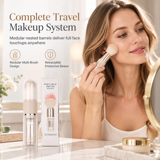 💄【5-i-1-set med sminkborstar i kapselform】—— Fem borstar i en förpackning, med utdragbar förvaring – det här setet räcker gott och väl när du är på språng! ✨