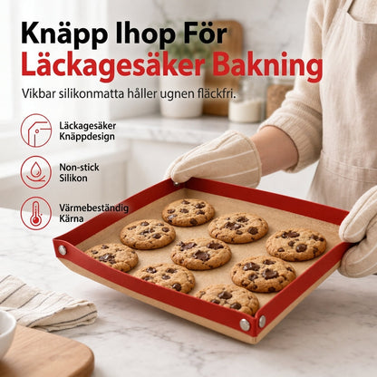 🧁 50% RABATT NU! 🍪Non-stick silikonbakmatta med snapshörn – värmebeständig glasfiberkärna, läckagesäker form & enkel rengöring – perfekt för macarons, bakverk och röriga ugnsbak ✨